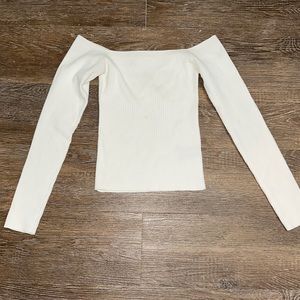 Ribbed off shoulder long sleeve top